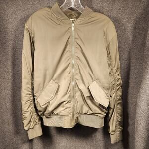 H&M Olive Army Green Satin Bomber Jacket Earthy Gremlincore Goblincore 6 FLAWED
